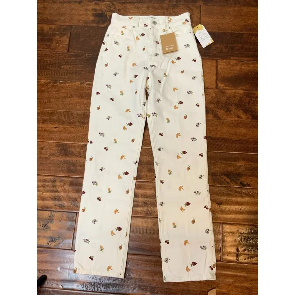 Reformation Vintage White Cynthia Fruitloops High Rise Straight Jeans, Sz 24 NWT - Picture 2 of 7